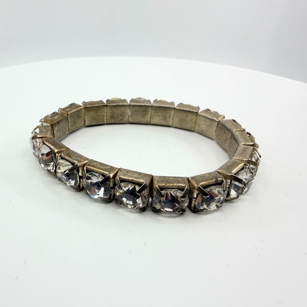 VTG Antique Silver Tone Rhinestone Stretch Tennis Bracelet